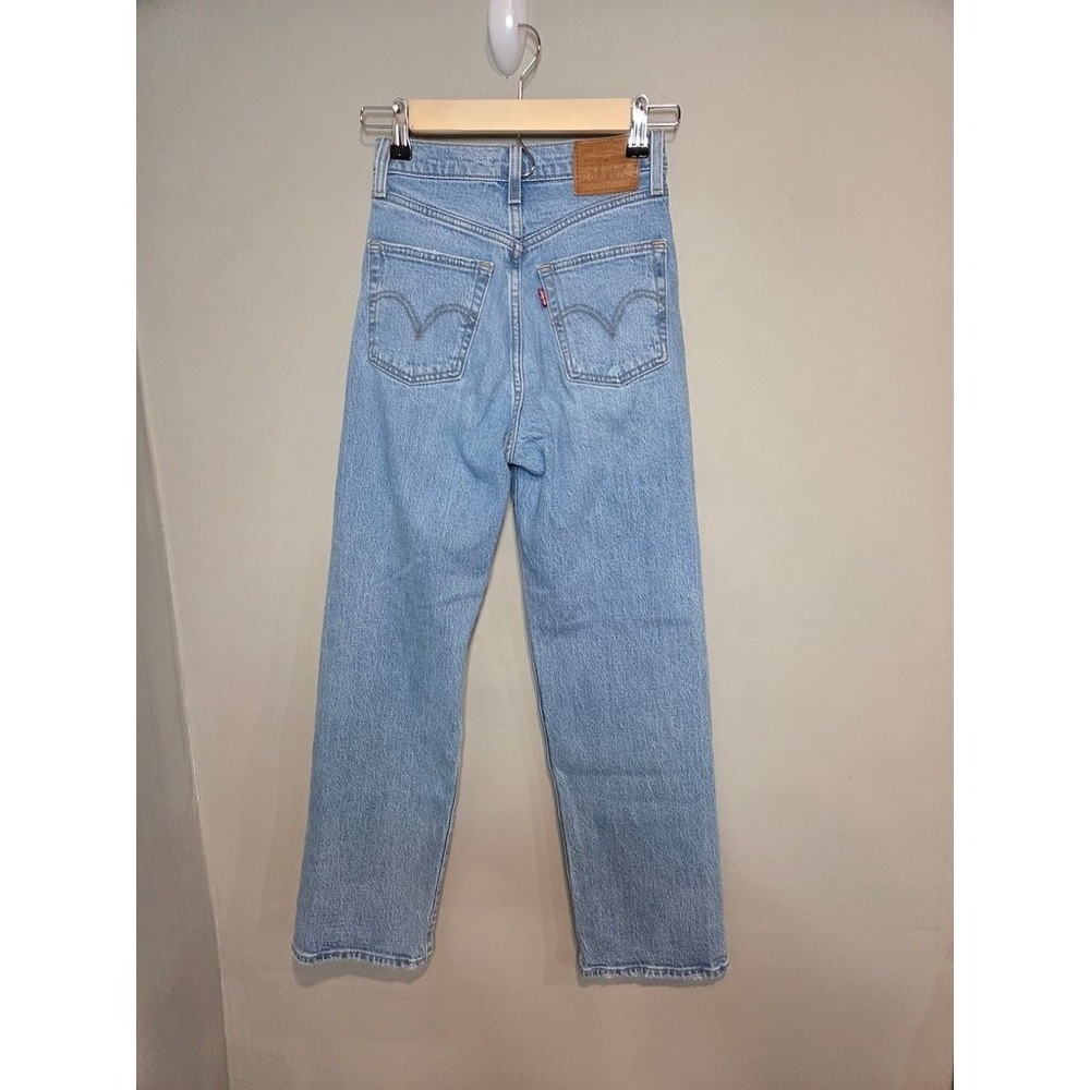 Levis Premium Ribcage Straight Ankle Jeans Womens 24 Light Wash High Rise Denim